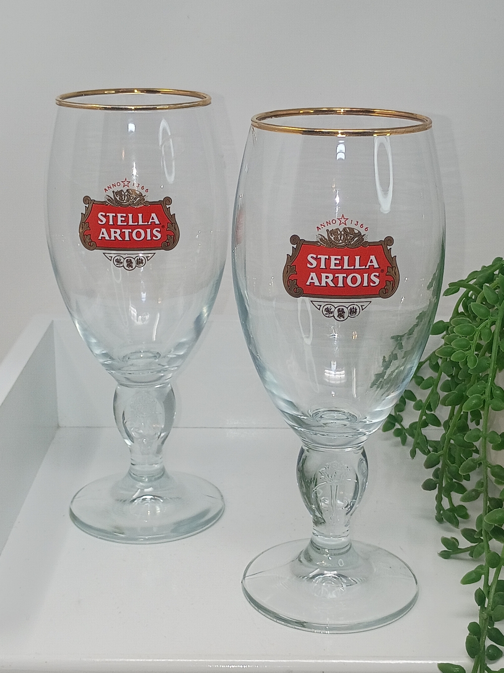 Stella Artois Gold-Rim Beer Goblet - Clear with Red Logo